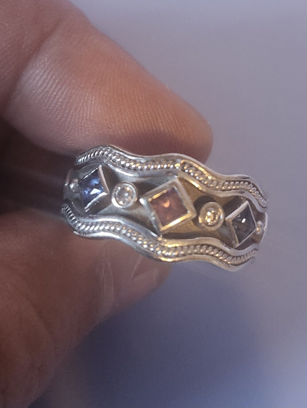 IJM Etruscan Style 14k White Gold Tourmaline Sapphires & Diamonds Ring 12.8 Gram